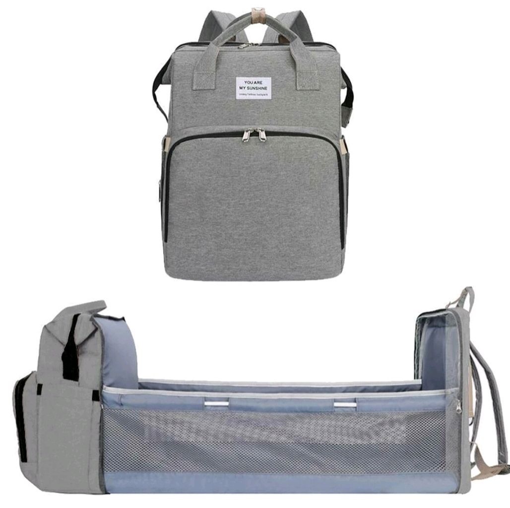 Portable Folding Travel Nappy Bag & Baby Bed - GreyGrey
