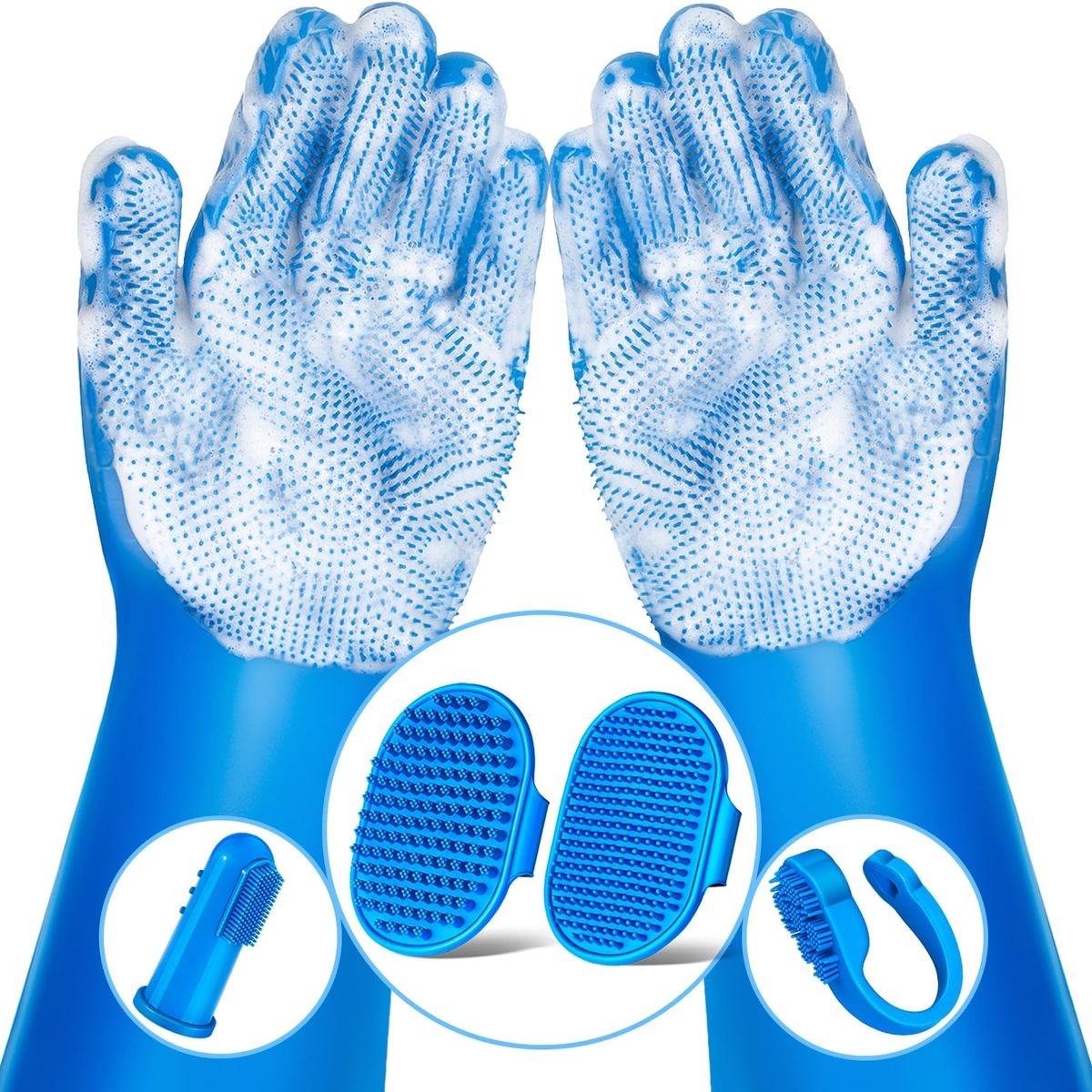 6-Piece Pet Grooming Kit - Washing Gloves, Bath Brush & Finger ToothbrushStandard