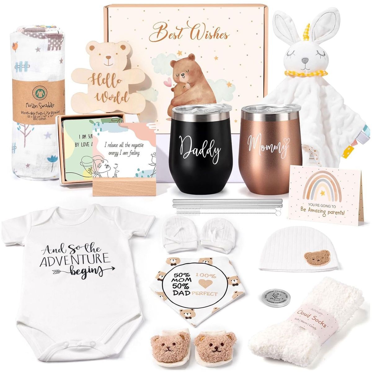 14-Piece New Mom & Dad Gift Basket - Baby, Gender Reveal & Pregnancy GiftStandard