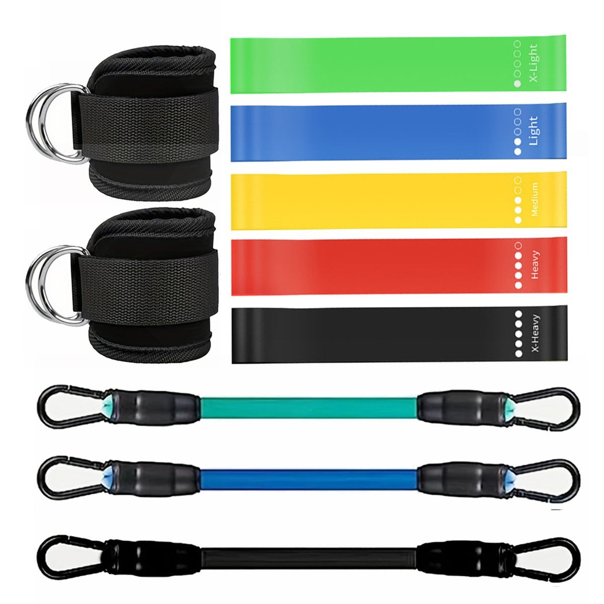 Booty Exercise & Ankle Resistance Band Set - Kickback Hip Leg Glute Training - BlackStandard